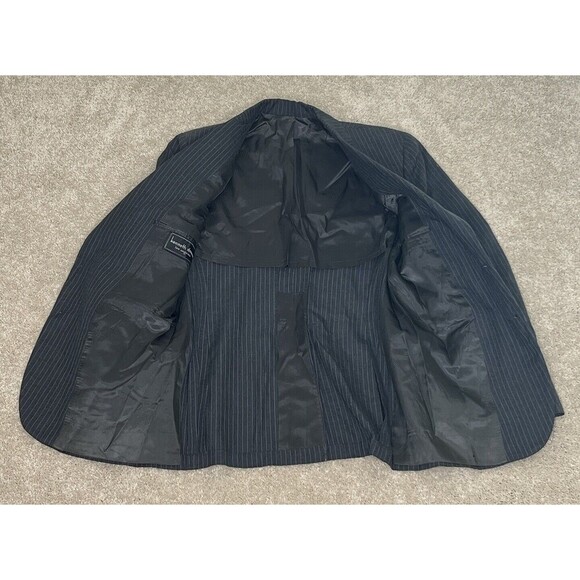 Men's Wool‎ Charcoal Gray Pinstriped Suit Jacket Kenneth Downs - Picture 6 of 10